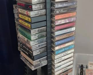 Cassettes with cassette Tower VHS movies DVDs CDs