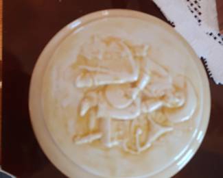 Ceramic dish with lid quote old cowboy with victrola"