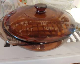 Fire King Amber casserole with lid
