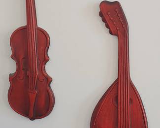 Pair of mid-century wall hangings violin and mandolin