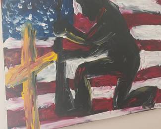 Oil on canvas military Soldier kneeling