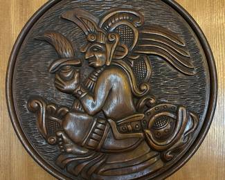 Carved wood wall plaque, Mayan design