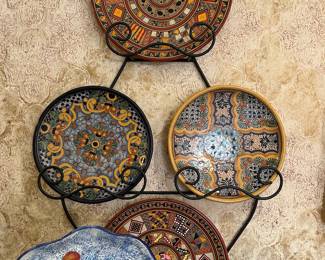 Talavera and Peruvian pottery and display rack