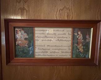 Thai Buddhist lithograph or print on silk