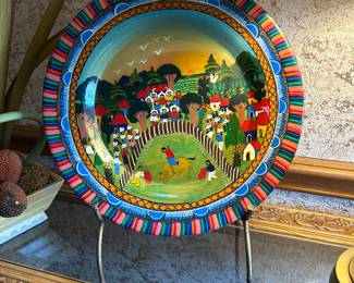 Colorful Mexican folk art platter