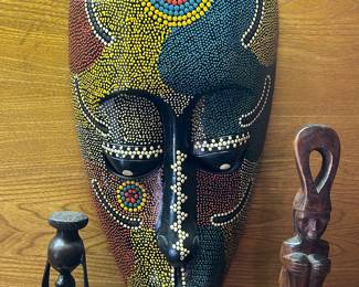 Hand carved dot painted tribal mask