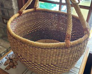Woven baskets, unique tile side table trio