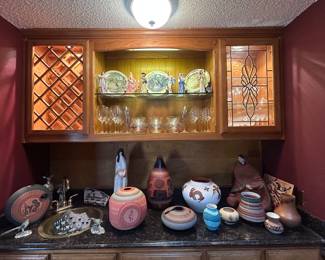 American Southwest themed decor including some wonderful Navajo pottery pieces