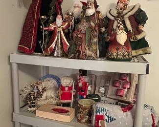 Santa collection, Christmas ornaments and decorations, candles, New Years Eve party garb