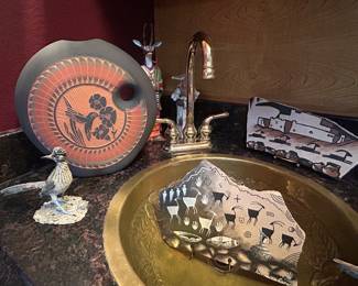 American Southwest-themed pottery pieces, Robert Shields design pieces, Antonio Carroll, Dennison Billy, Darrin Denny