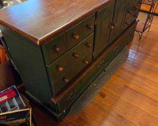 #89	Green Painted Dresser w/6 Drawers & 2 doors w/Natural wood top (finish issues) - 64x17x34	 $75.00 