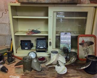 #130	Metal Cabinet w/sliding Doors and Glass Insert - 47x12x30	 $75.00 