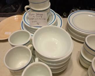 #80	Pyrex Tableware by Corning Milk Glass w/blue Stripes - 32 pieces	 $96.00 