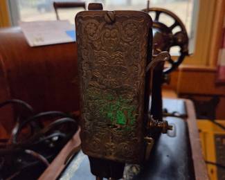 #96	Singer Model  Needs Work w/wood Case - decals looks Good and Decorative Faceplate 	 $100.00 