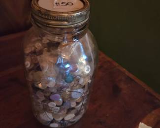 #50	Tall Glass Jar full of Loose Buttons - 10" Tall Jar	 $20.00 