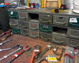 #128	Metal Vintage Card Catalog Cabinet w/16 (missing three) drawers w/contents - 34x11x14	 $30.00 
