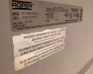 #181	Roper Whirlpool Refrigerator & Freezer (turns on)	 $75.00 