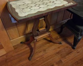 #55	Wood Harp-Table w/Brass Feet and Glass Top (removable) - 24x14x24	 $75.00 