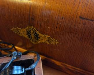 #96	Singer Model  Needs Work w/wood Case - decals looks Good and Decorative Faceplate 	 $100.00 