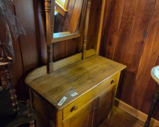 #29	Wood Wash Stand w/Mirror & 1 door and 1 drawer - Hand -Dovetailed - 34x16x27  Mirror - 18x30	 $75.00 