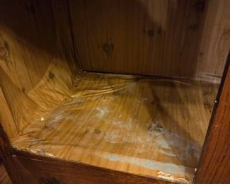 #99	Vintage Buffet w/2 doors and 3 drawers w/Beveled Mirror Back - w/wood shelf on top of Mirror - also has marble surface - 44x20x56 (inside shelf needs reinforcing)	 $150.00 