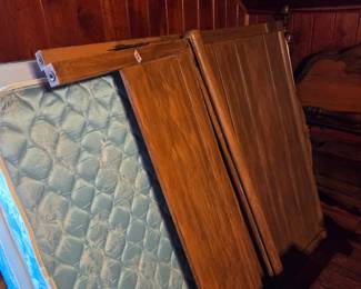 #36	Full wood Tall Headboard/Footboard w/Mattress & Box springs (as is Needs Work)	 $100.00 