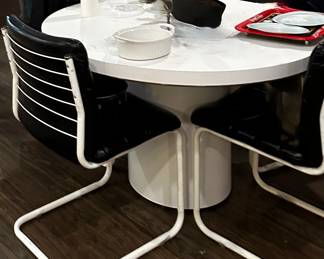 Kitchen Set with White Table and 4 Black Leather Chairs