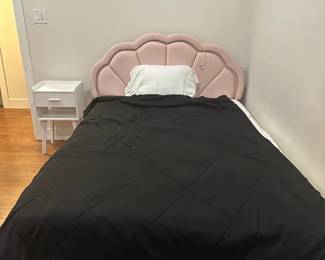 Pint Shell Tuffed Backboard and Bedframe with excellent mattress plus selling white nightstand