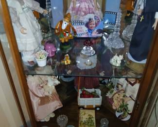 corner cabinet for display glass shelves, lighting, $125 dolls separate