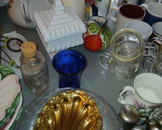 some milk glass, pottery, glass, etc.