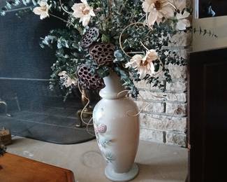 handpainted vase with dried flower arrangement $65