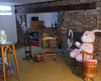 basement rocking chair $45, kids rocker $30, stand $40 etc