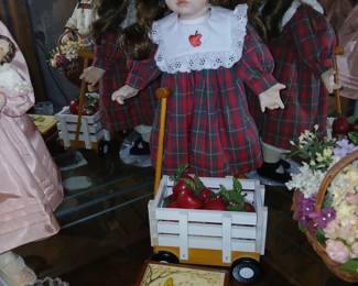 plaid dress doll with wagon $35