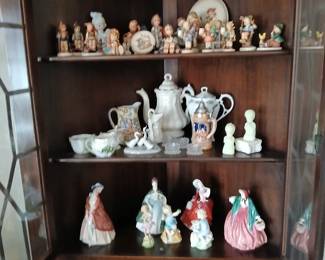 Royal Doulton figurines, Hummels, pottery, tea and hot water pots as marked