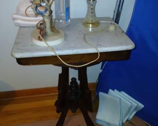 Victorian walnut marble top stand, $85