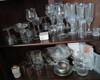 various glasses, pewter pieces etc.