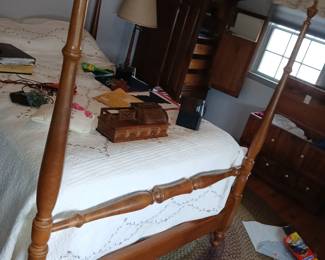 4 poster walnut double bed, free mattress with purchase $150