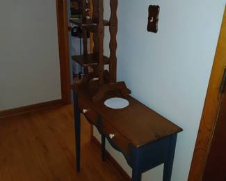 Pine hall table, blue and natural-$65