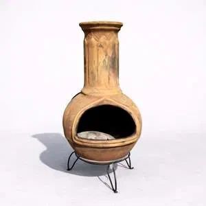 Large Terracotta Outdoor Chiminea with Decorative Engravings