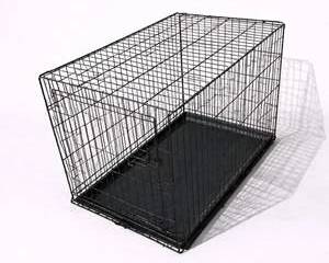 Durable Black Metal Wire Dog Crate with Removable Plastic Tray