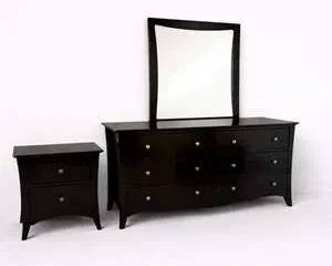 Elegant Dark Wood Dresser and Nightstand Set with Mirror