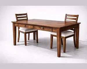 Solid Wood Dining Table with Two Ladder-Back Upholstered Chairs