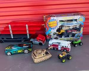 Monster Trucks Garage Toy Set with Assorted Vehicles and Accessories
