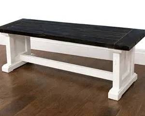 Rustic Wooden Farmhouse Bench with Black Top and White Base