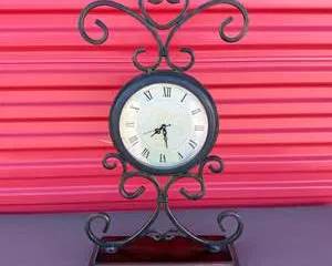 Vintage Iron Scrollwork Table Clock with Roman Numerals