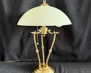 Vintage Brass Table Lamp with Frosted Dome Shade