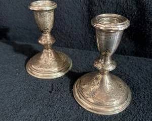 Vintage Pair of Silver-Plated Candle Holders with Decorative Etching