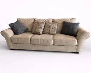 Spacious Beige Fabric Sofa with Decorative Throw Pillows