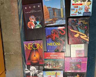 Coffee table books about signage and neon signs.