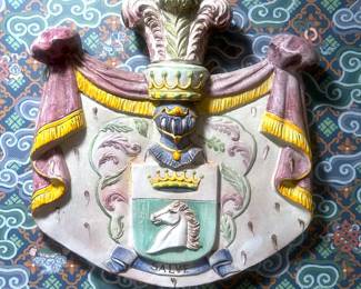 Large Italian Majolica wall hanging coat of arms